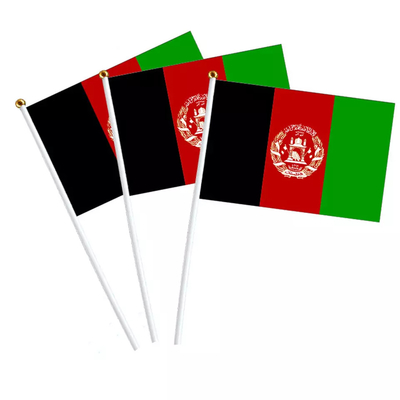 হোয়াইট পোল ব্যক্তিগতকৃত হাতে ধরা পতাকা 100D পলিয়েস্টার আফগানিস্তান আন্তর্জাতিক পতাকা